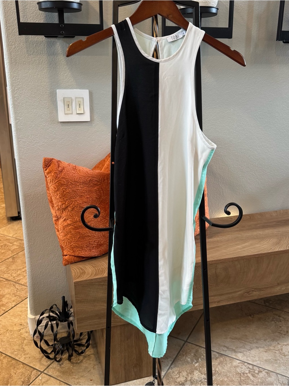 Tobi Black, White & Mint Asymmetrical Sleeveless Midi Dress-Never Worn